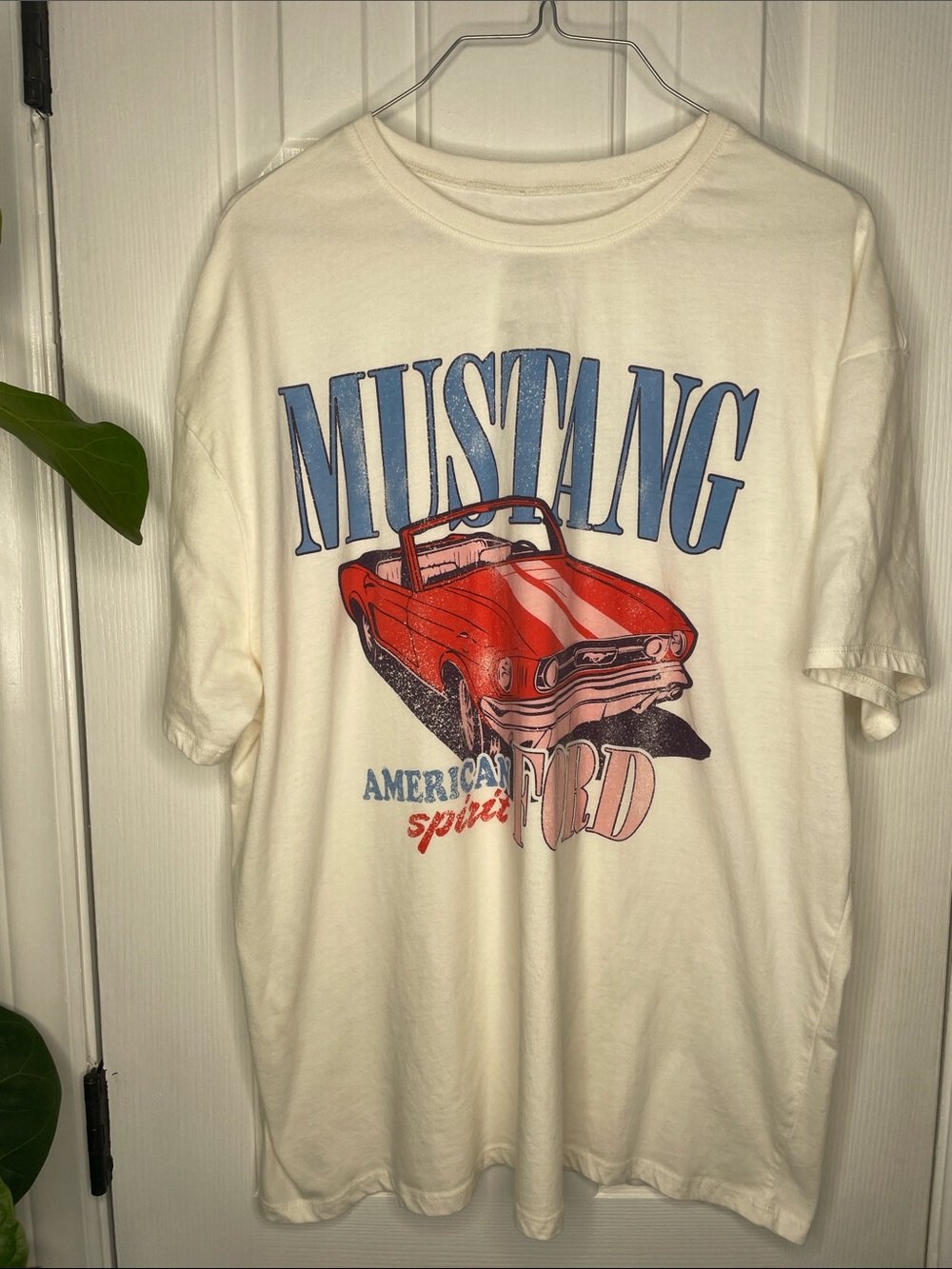 Ford Mustang Graphic Tee - White with Red & Blue Print